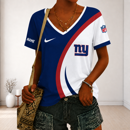 SPECIAL EDITION - NEW CUSTOMIZED NFL32 NYG NEW YORK GIANTS V-NECK FEMALE SHIRT