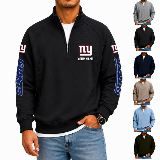 [SPECIAL OFFER] NEW CUSTOMIZED NFL32 NYG NEW YORK GIANTS MEN'S QUARTER ZIP PULLOVER