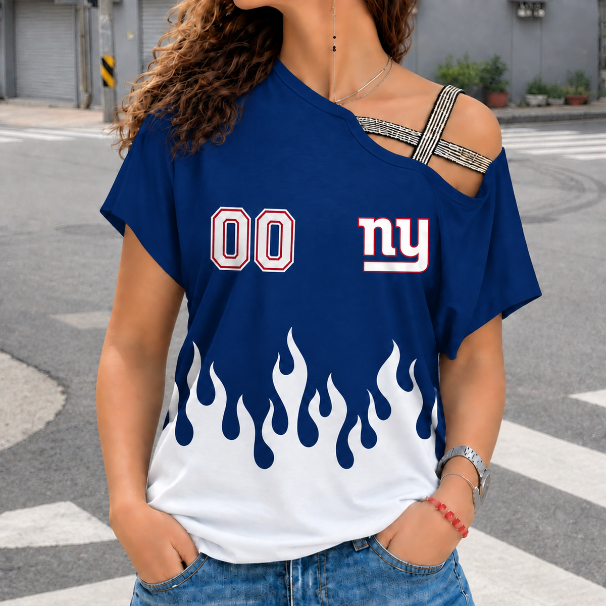 LIMITED EDITION - NEW CUSTOMIZED NFL32 NYG NEW YORK GIANTS WOMEN'S SHOULDER SHIRT