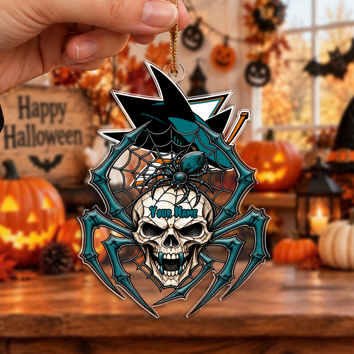 FINAL SALE - NEW CUSTOMIZED NHL32 SJS SAN JOSE SHARKS HALLOWEEN ACRYLIC ORNAMENT