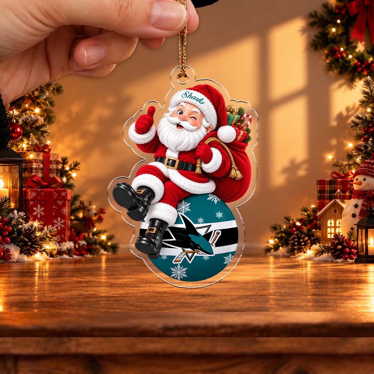 FINAL SALE - NEW CUSTOMIZED NHL32 SJS SAN JOSE SHARKS CHRISTMAS ACRYLIC ORNAMENT