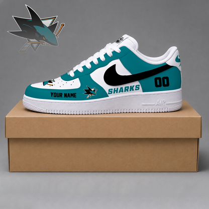 LIMITED EDITION - NEW CUSTOMIZED NHL32 SJS SAN JOSE SHARKS AF1 SHOES