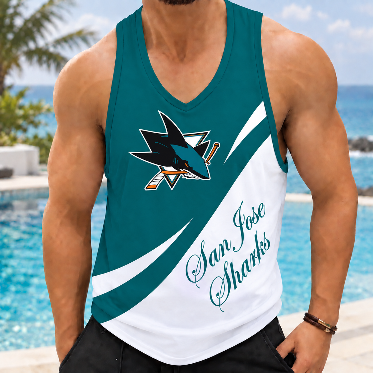 LIMITED EDITION - NEW CUSTOMIZED NHL32 SJS SAN JOSE SHARKS MEN'S TANK TOP
