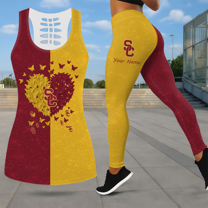 LIMITED EDITION - NEW CUSTOMIZED NCAA FBS32 USC USC TROJANS LEGGINGS & HOLLOW TANK TOP SET