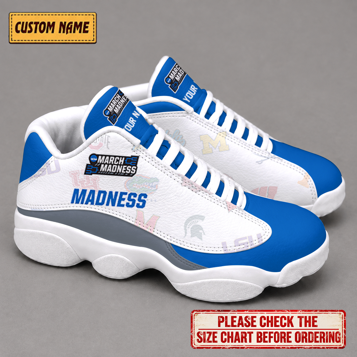 EXCLUSIVE EDITION - NEW CUSTOMIZED NCAA MAM32 BKM MAM ALL TEAMS AIR JORDAN 13 LOW TOP SNEAKER