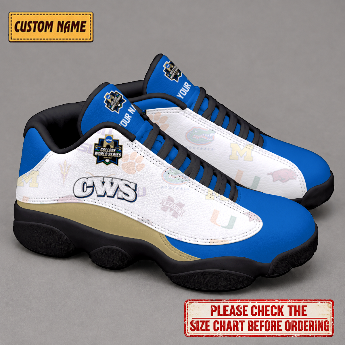 LIMITED EDITION - NEW CUSTOMIZED NCAA CWS32 BBC ALL TEAMS AIR JORDAN 13 LOW TOP SNEAKER