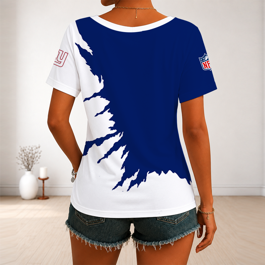 [SPECIAL OFFER] NEW CUSTOMIZED NFL32 NYG NEW YORK GIANTS V-NECK FEMALE SHIRT