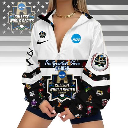 LIMITED EDITION - NEW CUSTOMIZED NCAA32 CWS ALL TEAMS V-NECK ZIPPER SWEATSHIRT JACKET
