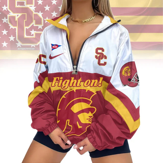 LIMITED EDITION - NEW CUSTOMIZED FBS NCAA32 USC USC TROJANS V-NECK ZIPPER SWEATSHIRT JACKET