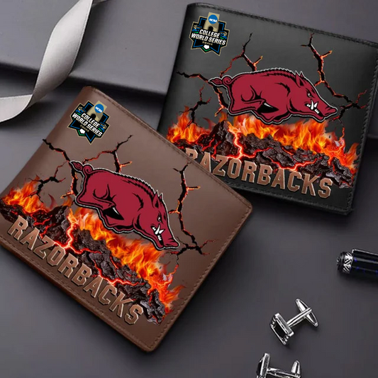 LIMITED EDITION - NEW CUSTOMIZED CWS NCAA03 AKR AK RAZORBACKS LEATHER WALLET