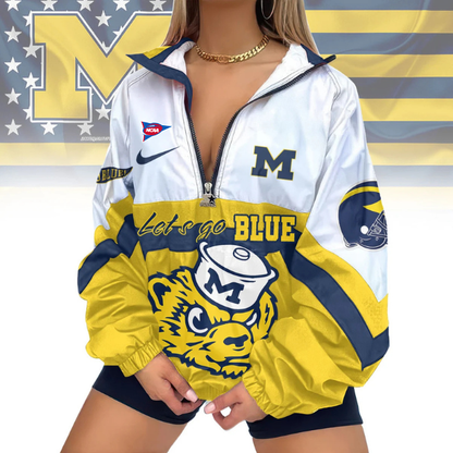 LIMITED EDITION - NEW CUSTOMIZED FBS NCAA03 MIW MI WOLVERINES V-NECK ZIPPER SWEATSHIRT JACKET