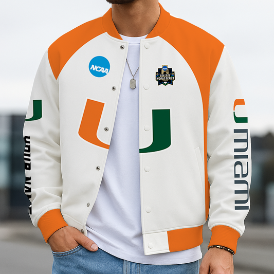LIMITED DROP - NEW CUSTOMIZED|NCAA CWS04 MIH MI HURRICANES BASEBALL JACKET, SATIN VARSITY JACKET