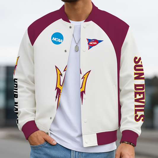 LIMITED DROP - NEW CUSTOMIZED | NCAA FBS04 ASS AS SUN DEVILS BASEBALL JACKET, SATIN VARSITY JACKET