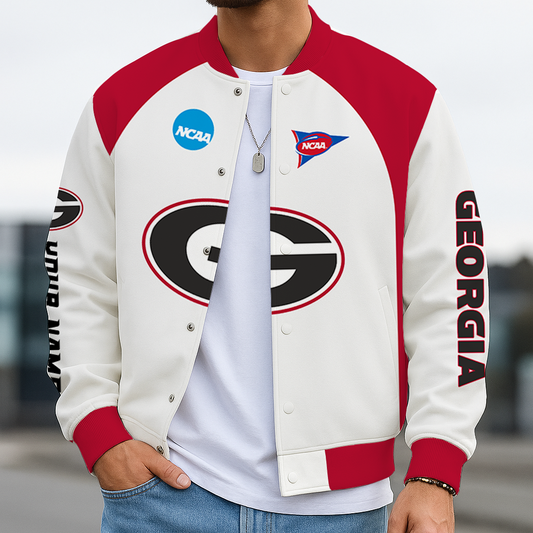 LIMITED DROP - NEW CUSTOMIZED | NCAA FBS06 GEB GE BULLGOGS BASEBALL JACKET, SATIN VARSITY JACKET
