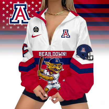 LIMITED EDITION - NEW CUSTOMIZED CWS NCAA06 ARW AR WILCATS V-NECK ZIPPER SWEATSHIRT JACKET