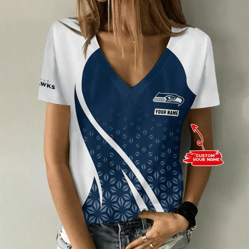 [SPECIAL OFFER] NEW CUSTOMIZED NFL06 SSH SEATLLE SEAHAWKS V-NECK FEMALE SHIRT