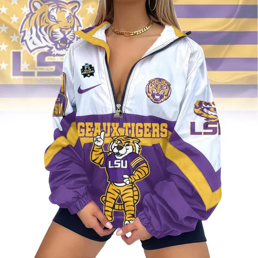 LIMITED EDITION - NEW CUSTOMIZED CWS NCAA07 LST LSU TIGERS V-NECK ZIPPER SWEATSHIRT JACKET