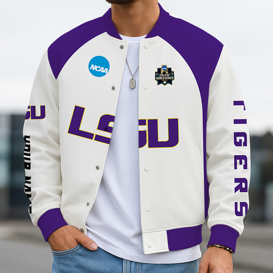 LIMITED DROP - NEW CUSTOMIZED|NCAA CWS07 LST LSU TIGERS BASEBALL JACKET, SATIN VARSITY JACKET