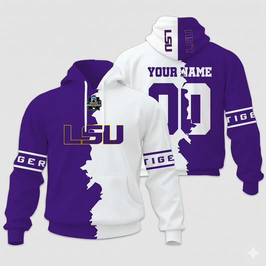 LIMITED EDITION - NEW CUSTOMIZED NCAA CWS07 LST LSU TIGERS UNISEX HOODIE & ZIP HOODIE