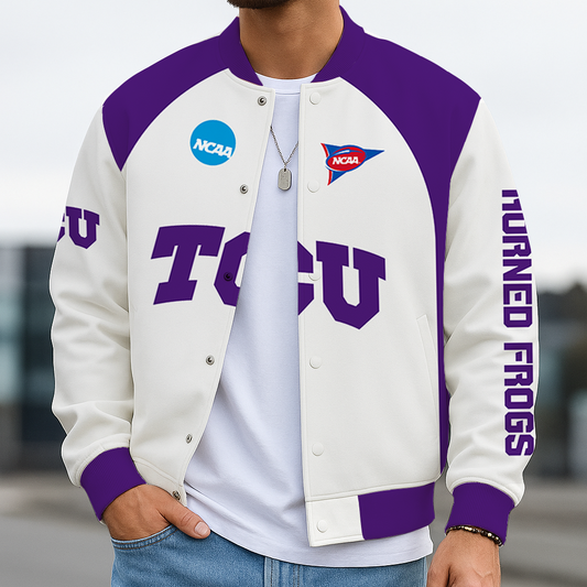 LIMITED DROP - NEW CUSTOMIZED | NCAA FBS09 THF TC HORNED FROGS BASEBALL JACKET, SATIN VARSITY JACKET
