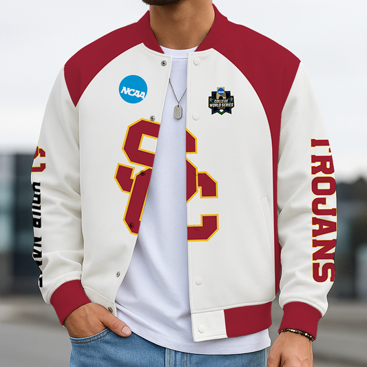 LIMITED DROP - NEW CUSTOMIZED|NCAA CWS09 USC USC TROJANS BASEBALL JACKET, SATIN VARSITY JACKET