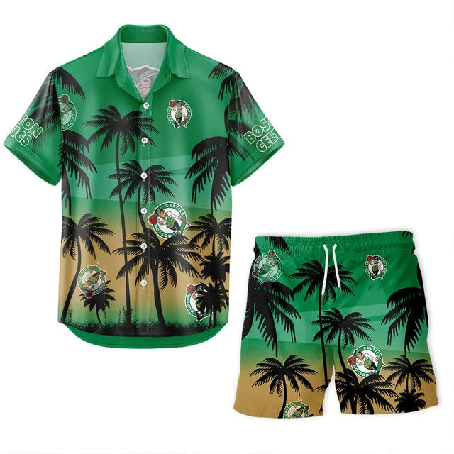 FINAL SALE - NEW CUSTOMIZED NBA03 BCE BOSTON CELTICS UNISEX HAWAIIAN SHIRT & SHORTS SET