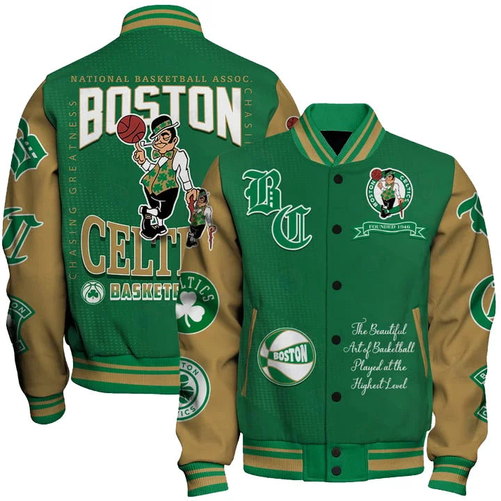 FINAL SALE - NEW CUSTOMIZED NBA03 BCE BOSTON CELTICS BASEBALL JACKET, SATIN VARSITY JACKET