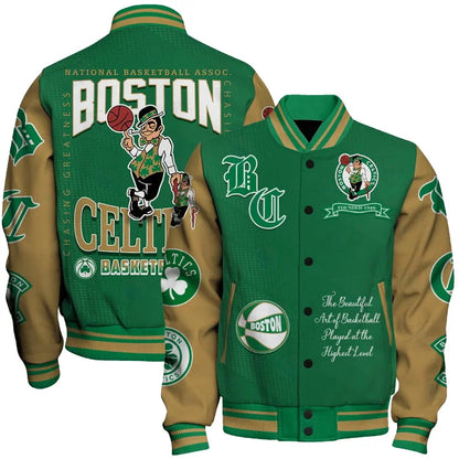 FINAL SALE - NEW CUSTOMIZED NBA03 BCE BOSTON CELTICS BASEBALL JACKET, SATIN VARSITY JACKET