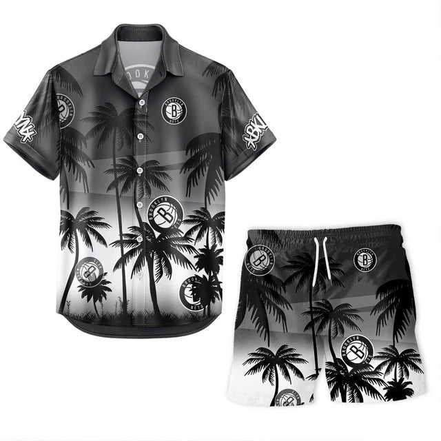 FINAL SALE - NEW CUSTOMIZED NBA25 BNE BROOKLYN NETS UNISEX HAWAIIAN SHIRT & SHORTS SET