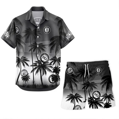 FINAL SALE - NEW CUSTOMIZED NBA25 BNE BROOKLYN NETS UNISEX HAWAIIAN SHIRT & SHORTS SET
