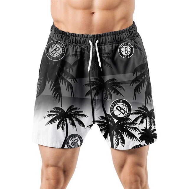FINAL SALE - NEW CUSTOMIZED NBA25 BNE BROOKLYN NETS UNISEX HAWAIIAN SHIRT & SHORTS SET