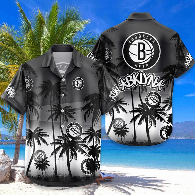 FINAL SALE - NEW CUSTOMIZED NBA25 BNE BROOKLYN NETS UNISEX HAWAIIAN SHIRT & SHORTS SET