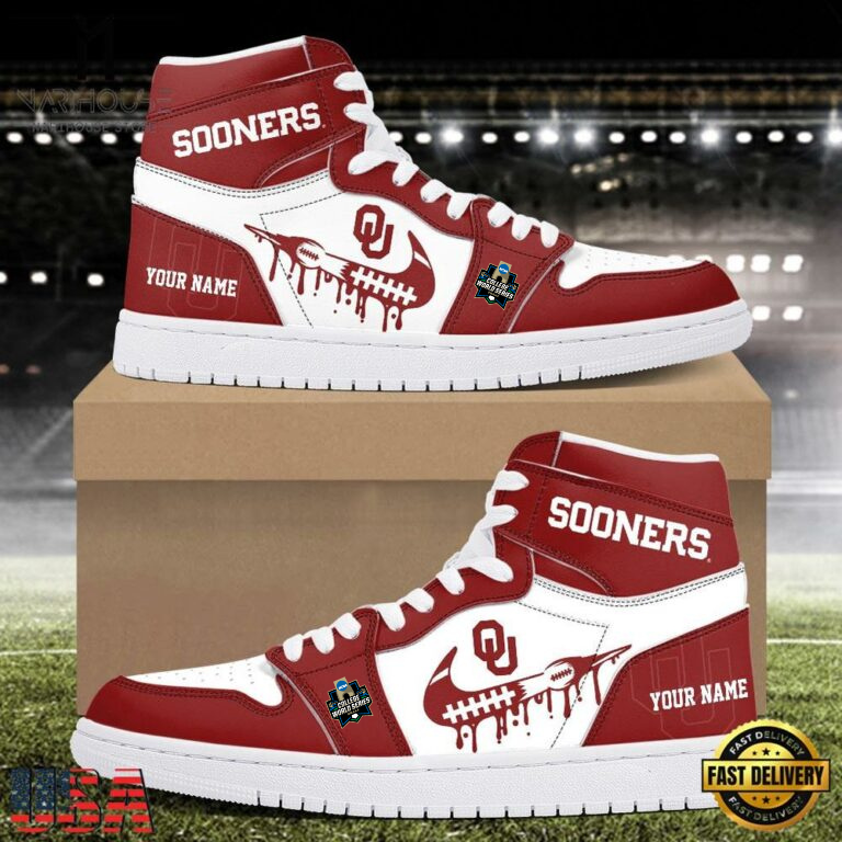 LIMITED EDITION - NEW CUSTOMIZED NCAA COLLEGE WORLD SERIES 22 OKLAHOMA SOONERS AIR JORDAN SHOES