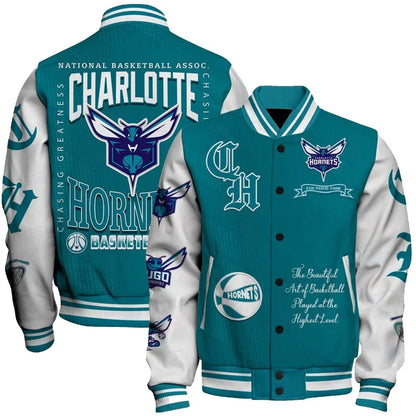 FINAL SALE - NEW CUSTOMIZED NBA27 CHO CHARLOTTE HORNETS BASEBALL JACKET, SATIN VARSITY JACKET