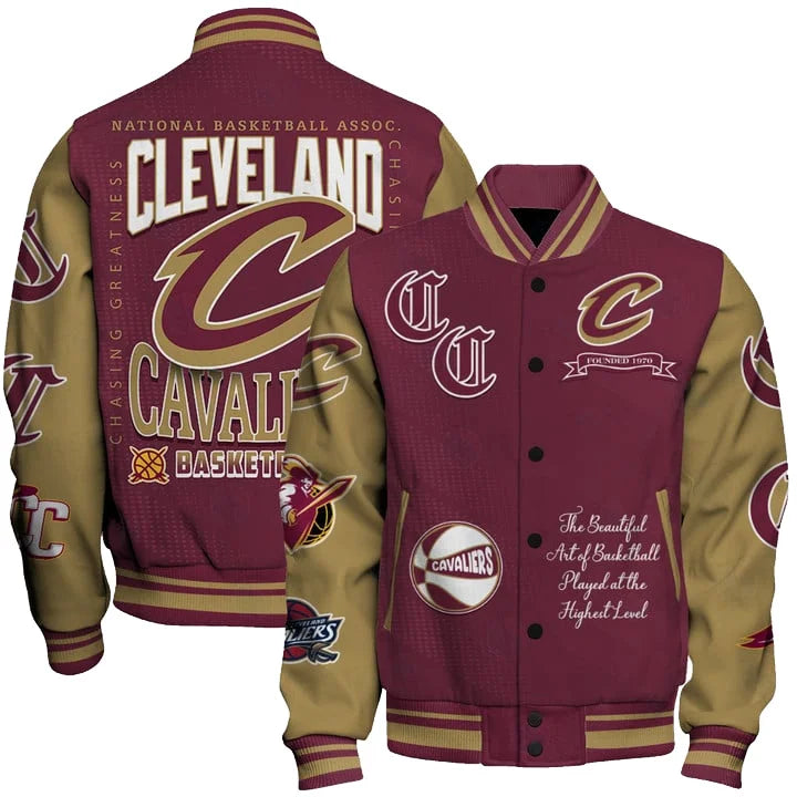 FINAL SALE - NEW CUSTOMIZED NBA02 CCA CLEVELAND CAVALIERS BASEBALL JACKET, SATIN VARSITY JACKET