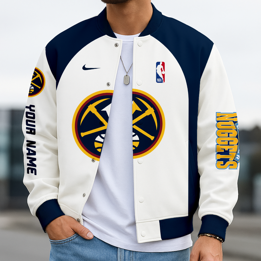 FINAL SALE - NEW CUSTOMIZED NBA08 DN DENVER NUGGETS BASEBALL JACKET, SATIN VARSITY JACKET