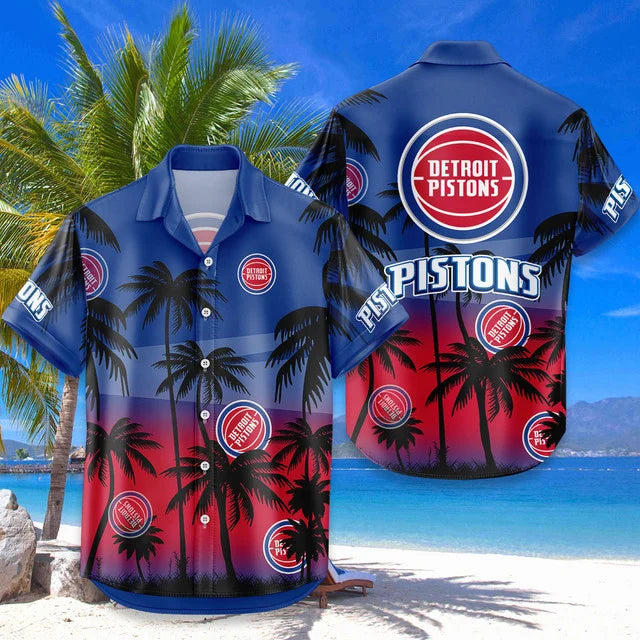 FINAL SALE - NEW CUSTOMIZED NBA14 DPI DETROIT PISTONS UNISEX HAWAIIAN SHIRT & SHORTS SET