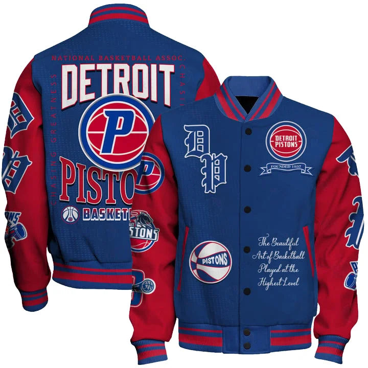 FINAL SALE - NEW CUSTOMIZED NBA14 DPI DETROIT PISTONS BASEBALL JACKET, SATIN VARSITY JACKET