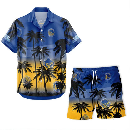FINAL SALE - NEW CUSTOMIZED NBA12 GSW GOLDEN STATE WARRIORS UNISEX HAWAIIAN SHIRT & SHORTS SET