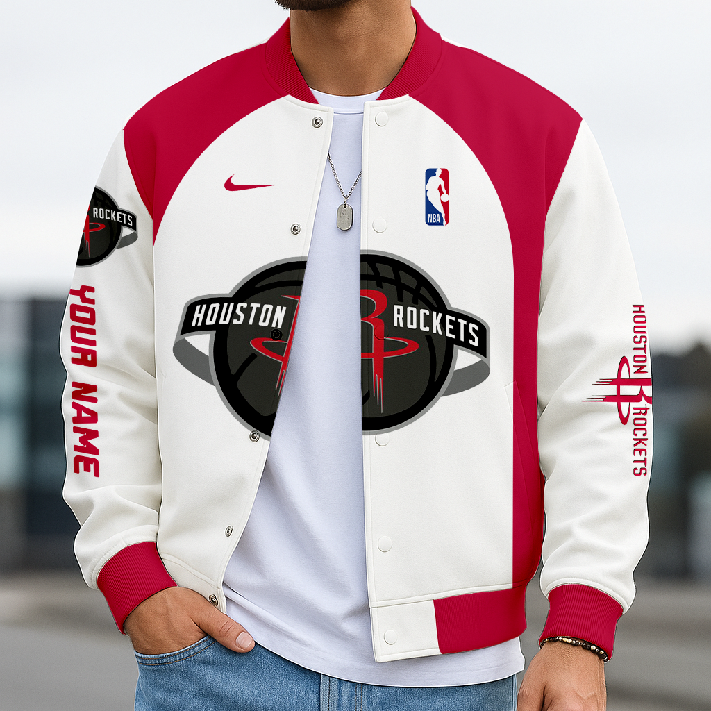 FINAL SALE - NEW CUSTOMIZED NBA07 HR HOUSTON ROCKETS BASEBALL JACKET, SATIN VARSITY JACKET