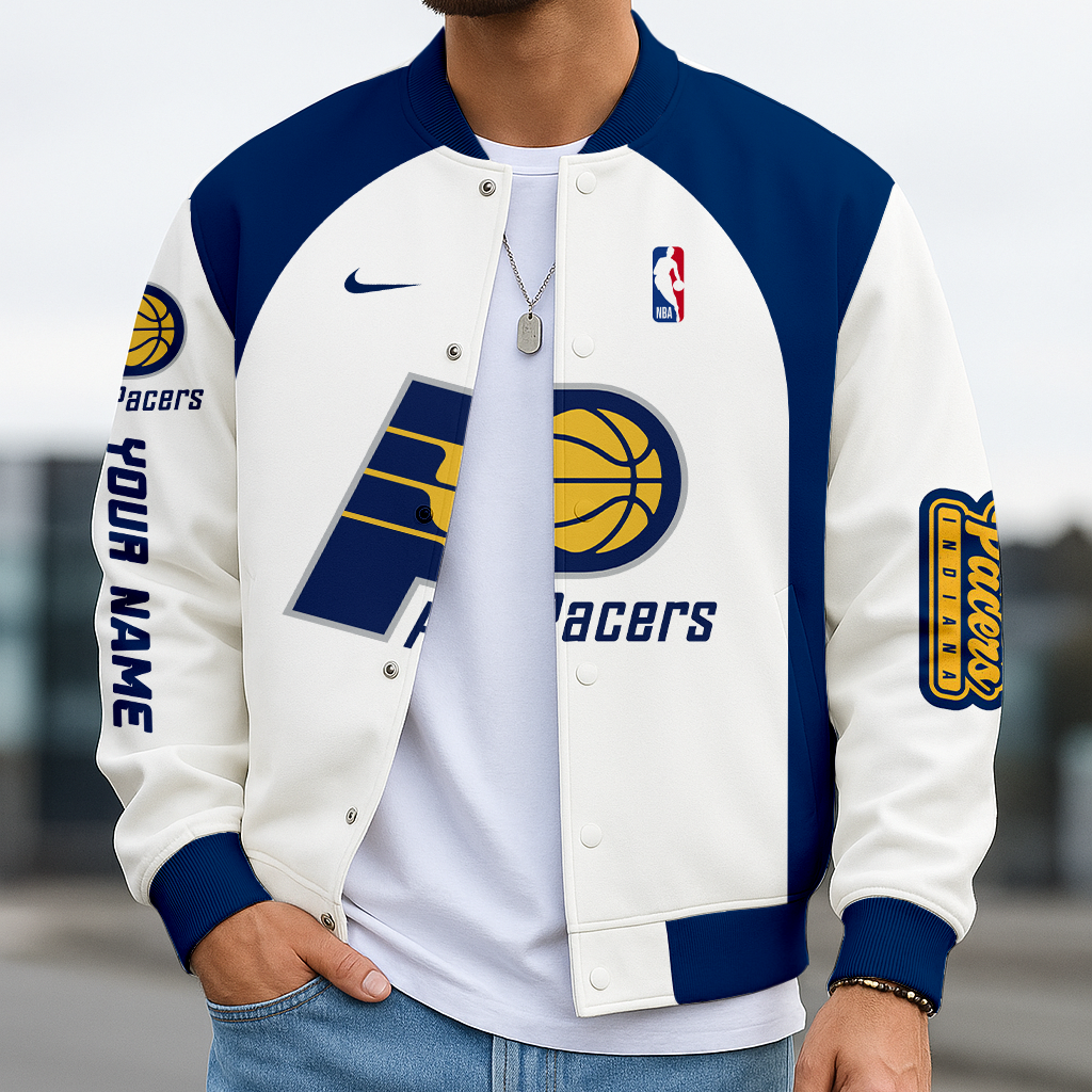 FINAL SALE - NEW CUSTOMIZED NBA06 IP INDIANA PACERS BASEBALL JACKET, SATIN VARSITY JACKET