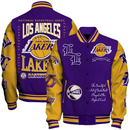 FINAL SALE - NEW CUSTOMIZED NBA09 LLA LOS ANGELES LAKERS BASEBALL JACKET, SATIN VARSITY JACKET