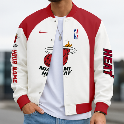 FINAL SALE - NEW CUSTOMIZED NBA20 MH MIAMI HEAT BASEBALL JACKET, SATIN VARSITY JACKET