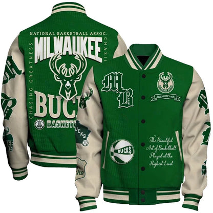 FINAL SALE - NEW CUSTOMIZED NBA11 MBU MILWAUKEE BUCKS BASEBALL JACKET, SATIN VARSITY JACKET