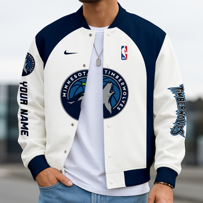 FINAL SALE - NEW CUSTOMIZED NBA05 MT MINNESOTA TIMBERWOLVES BASEBALL JACKET, SATIN VARSITY JACKET