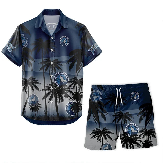 FINAL SALE - NEW CUSTOMIZED NBA05 MTW MINNESOTA TIMBERWOLVES UNISEX HAWAIIAN SHIRT & SHORTS SET