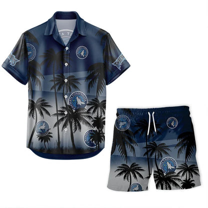 FINAL SALE - NEW CUSTOMIZED NBA05 MTW MINNESOTA TIMBERWOLVES UNISEX HAWAIIAN SHIRT & SHORTS SET