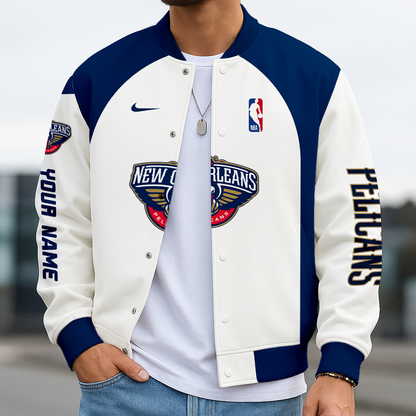 FINAL SALE - NEW CUSTOMIZED NBA30 NO NEW ORLEANS PELICANS BASEBALL JACKET, SATIN VARSITY JACKET