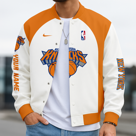 FINAL SALE - NEW CUSTOMIZED NBA04 NY NEW YORK KNICKS BASEBALL JACKET, SATIN VARSITY JACKET