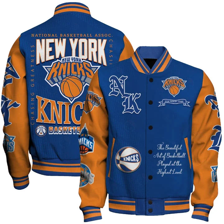 FINAL SALE - NEW CUSTOMIZED NBA04 NYK NEW YORK KNICKS BASEBALL JACKET, SATIN VARSITY JACKET